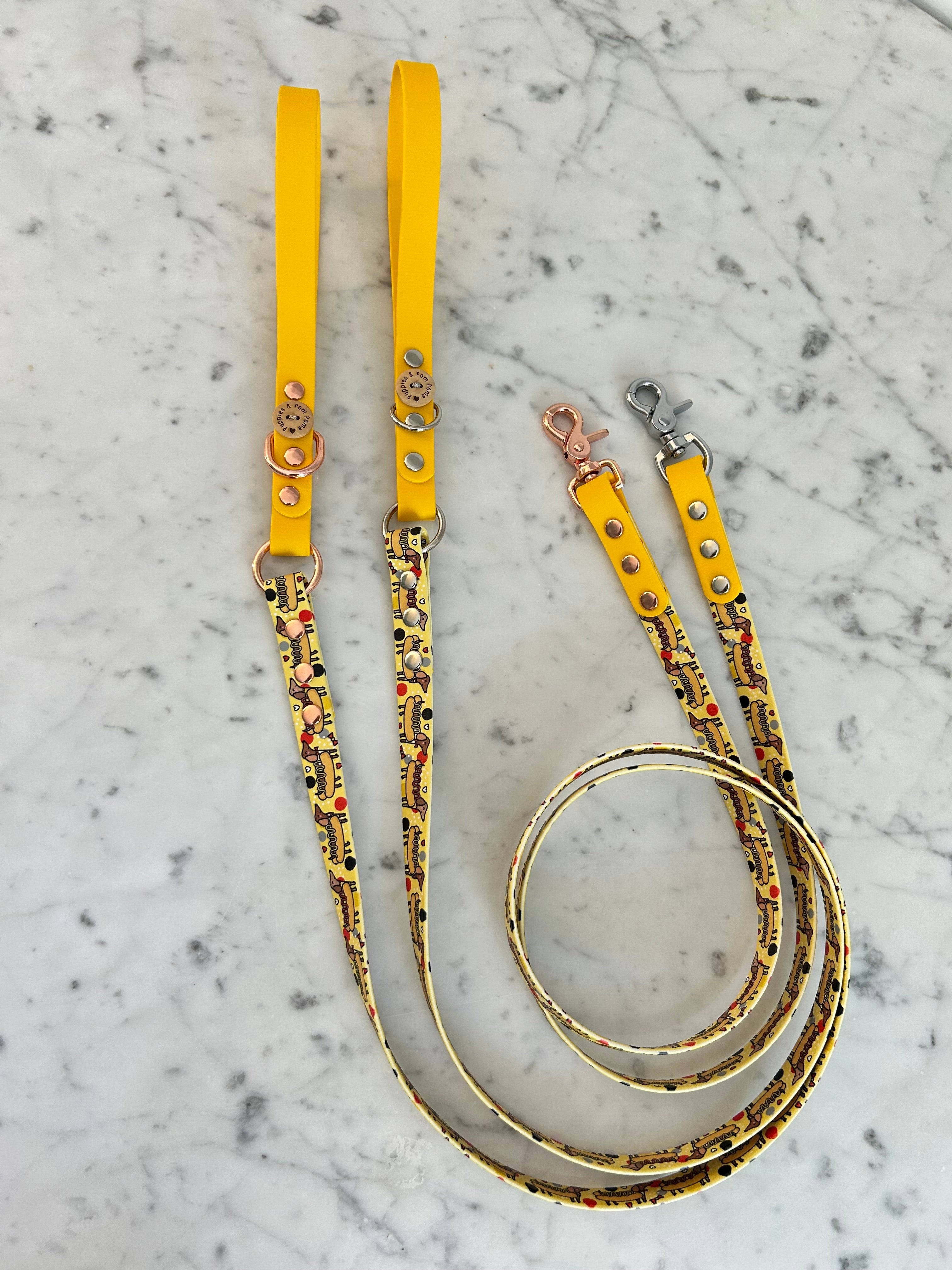 Handmade Vegan Leather Dog Leash - Hot Dog Dachshunds