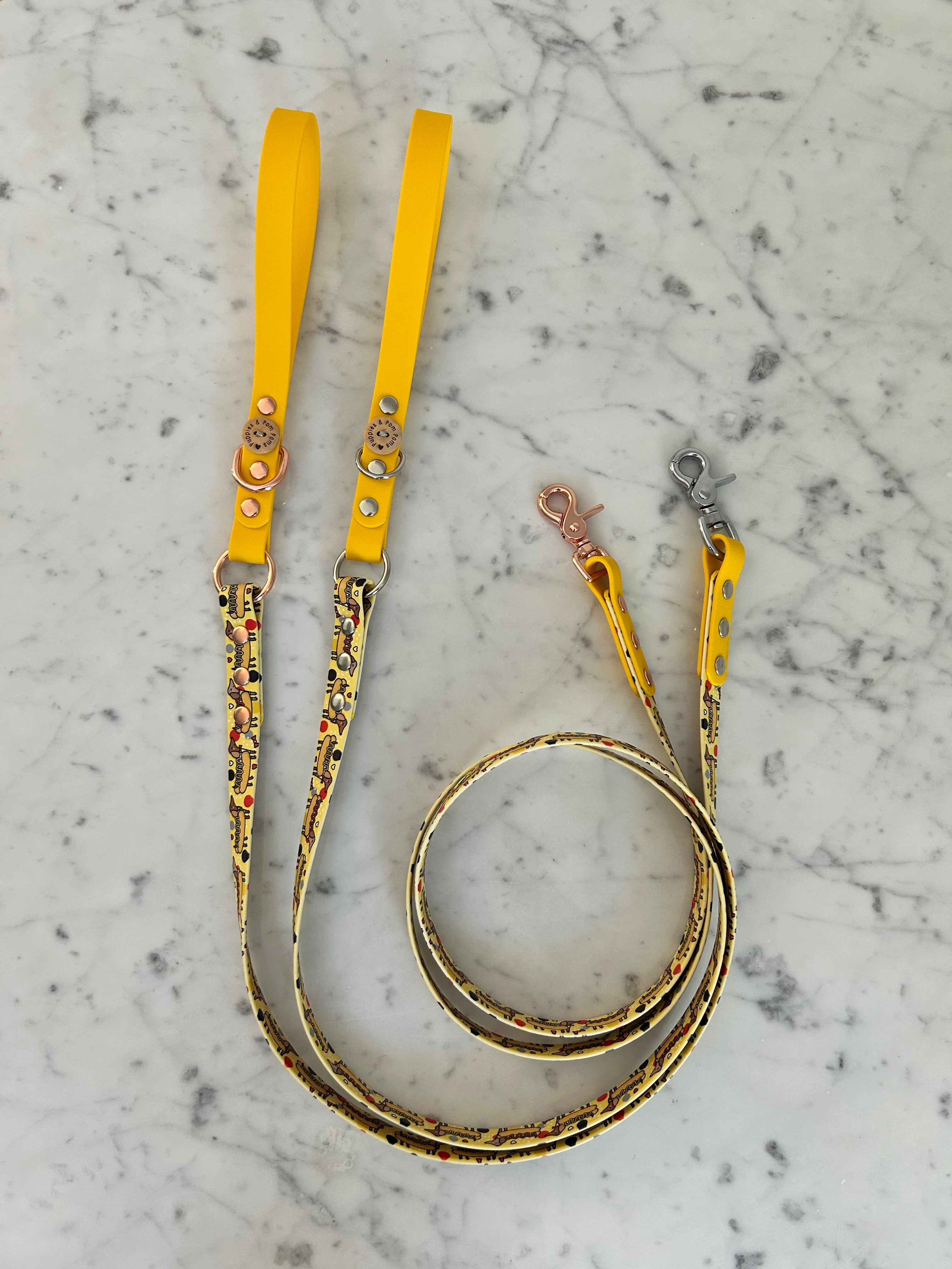 Handmade Vegan Leather Dog Leash - Hot Dog Dachshunds