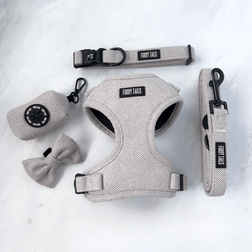 Dog Harness (Full Set) (Coco) – Dog Harness, Dog Collar, Dog Lead, Dog Poo Holder, Dog Bow Tie – by Furry Tails-0