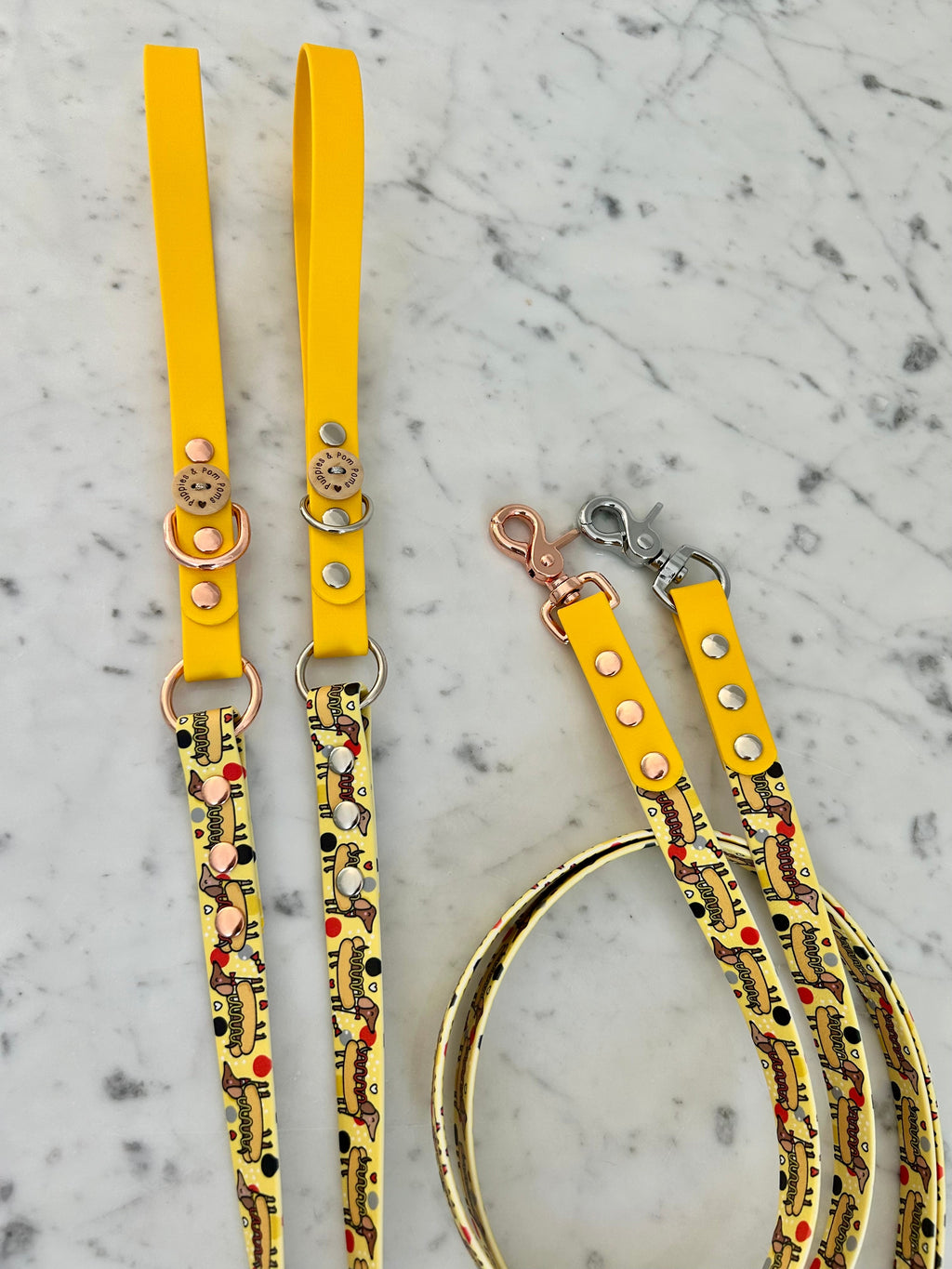 Handmade Vegan Leather Dog Leash - Hot Dog Dachshunds