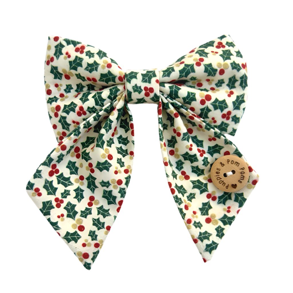 Handmade Dog Sailer Bow Tie - Christmas Holly-0