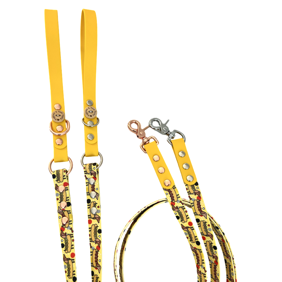 Handmade Vegan Leather Dog Leash - Hot Dog Dachshunds