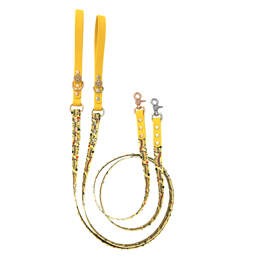 Handmade Vegan Leather Dog Leash - Hot Dog Dachshunds