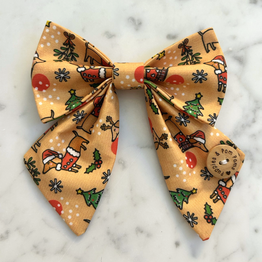 Handmade Dog Sailer Bow Tie - Christmas Dachshunds-1