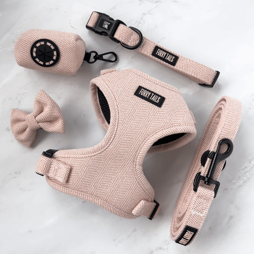 Dog Harness (Full Set) (Peaches) – Dog Harness, Dog Collar, Dog Lead, Dog Poo Holder, Dog Bow Tie – by Furry Tails-3