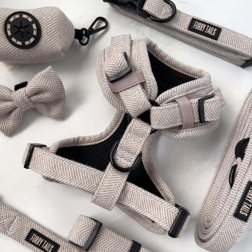 Dog Harness (Full Set) (Coco) – Dog Harness, Dog Collar, Dog Lead, Dog Poo Holder, Dog Bow Tie – by Furry Tails-2