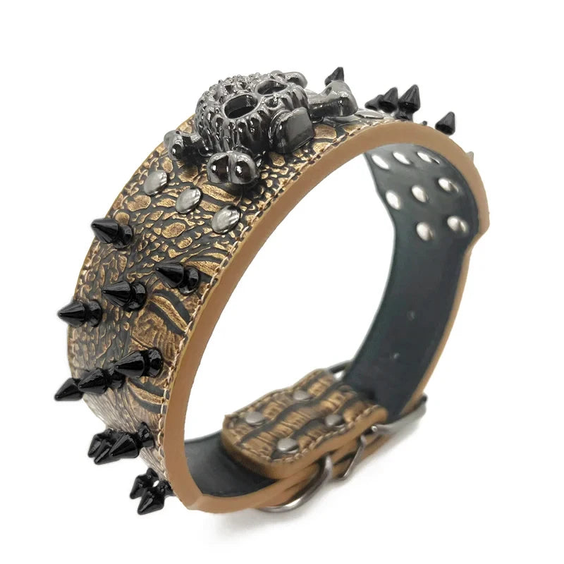 Skull and Crossbones Studded Collar