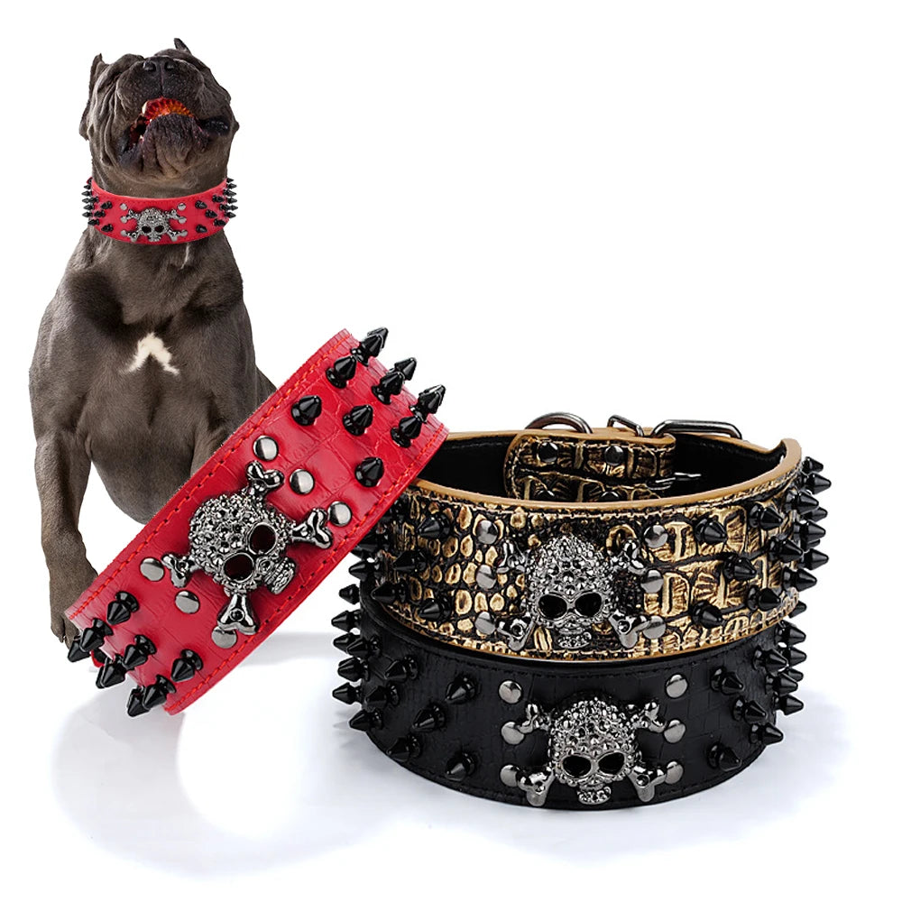 Skull and Crossbones Studded Collar
