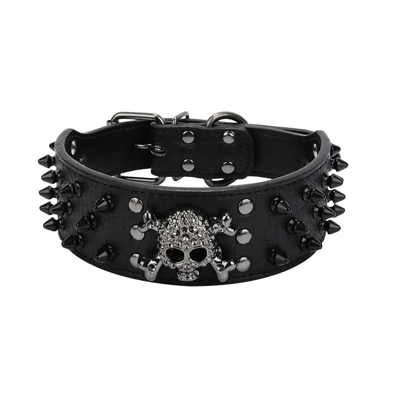 Skull and Crossbones Studded Collar