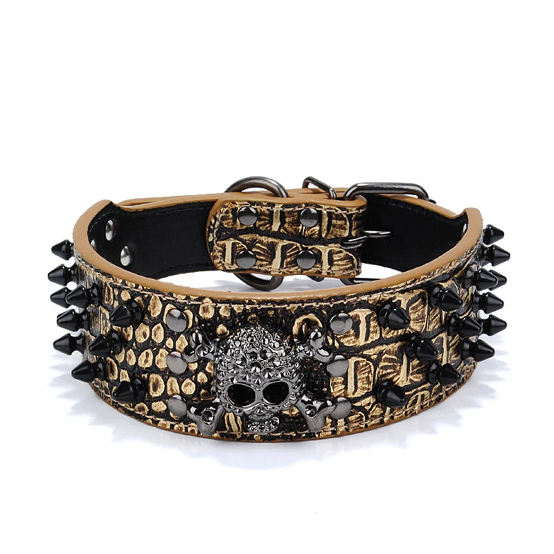 Skull and Crossbones Studded Collar