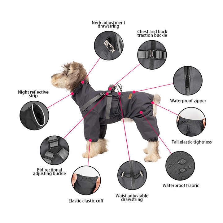 NNEDSZ XXXL Laser Adjustable Waterproof Reflective Dog Raincoat with Harness Design-2