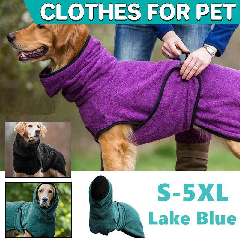 Dog Puppy Hoodies Jacket Solid Coat Pet Winter Soft Warm Clothes S-5XL Lake Blue-0
