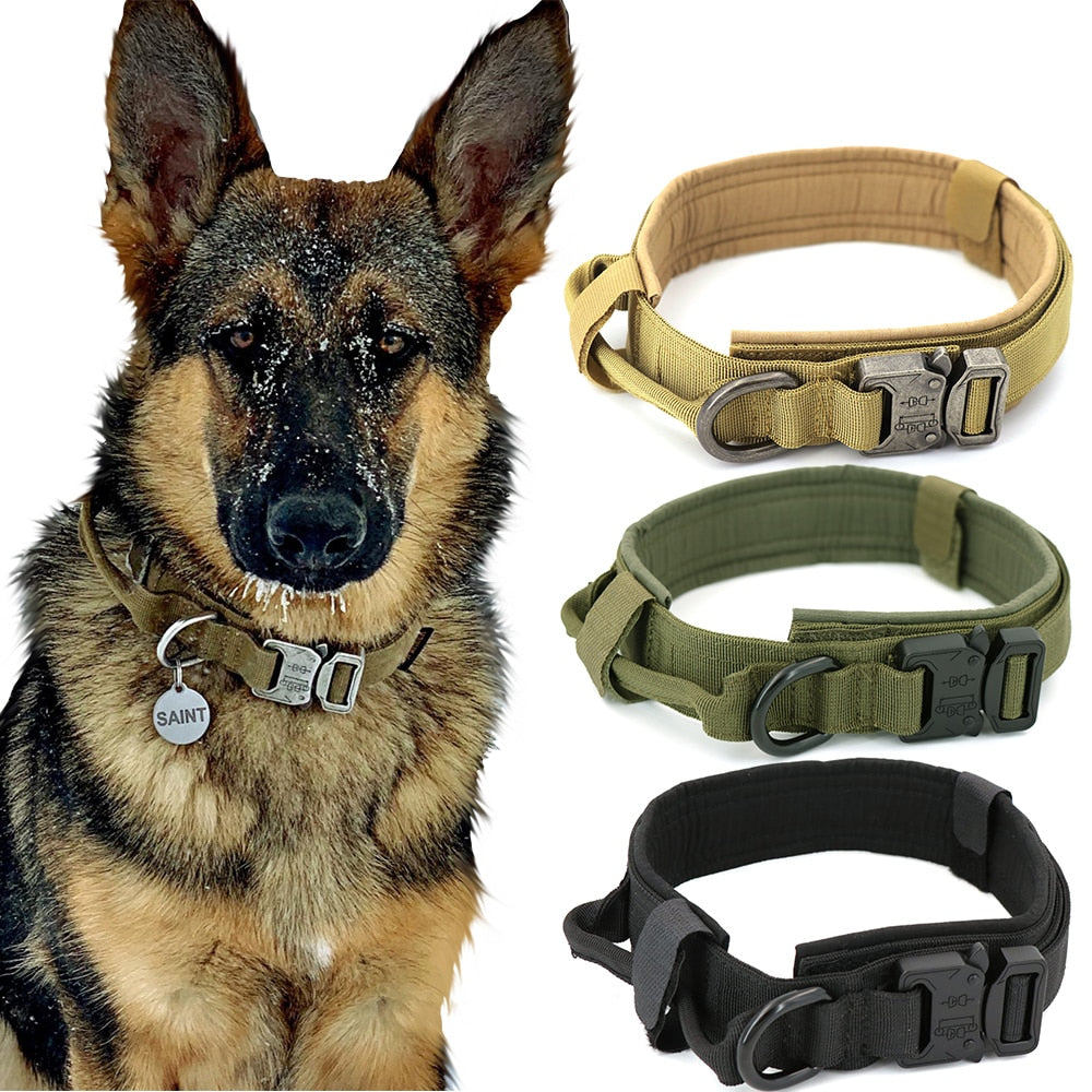 Tactical Dog Collar Adjustable Metal Buckle Dog Collars with Control Handle Training Pet Cat Dog Collar For Small Large Dogs-4