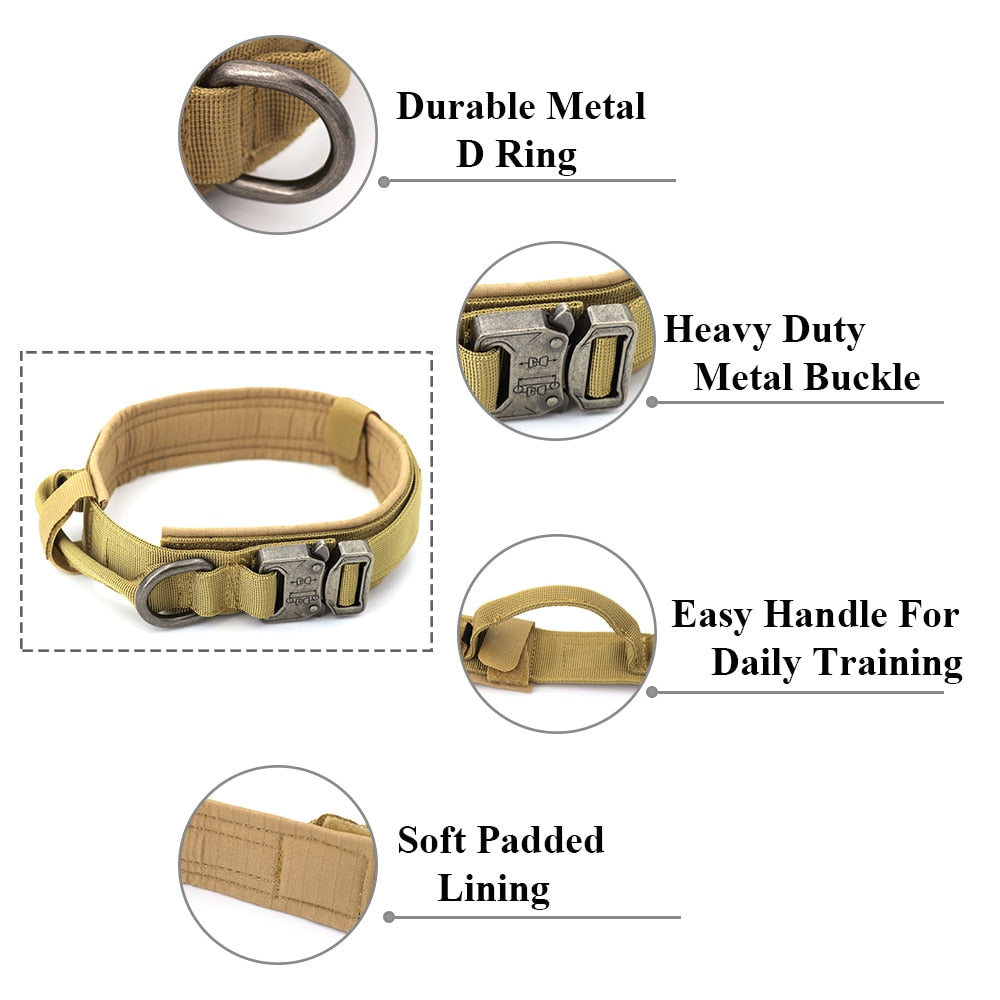 Tactical Dog Collar Adjustable Metal Buckle Dog Collars with Control Handle Training Pet Cat Dog Collar For Small Large Dogs-2