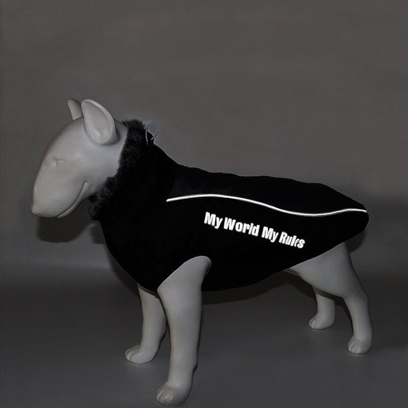 Thick Dog Coat Clothes Reflective Dogs Harness Clothes Vest Waterproof Pet Clothing With Fur Collar Large Dogs Jacket Outfit-1