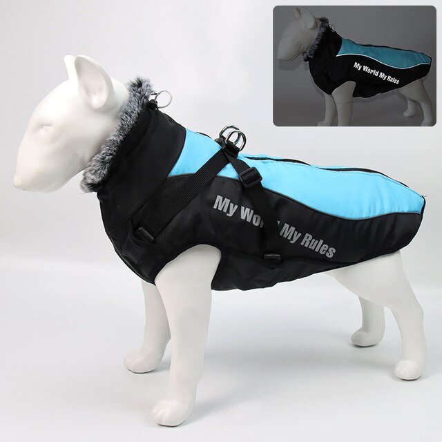 Thick Dog Coat Clothes Reflective Dogs Harness Clothes Vest Waterproof Pet Clothing With Fur Collar Large Dogs Jacket Outfit-7