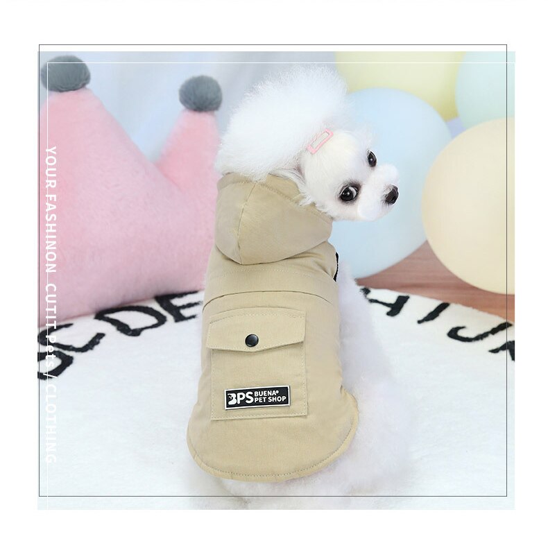 Pet Dog Clothes Winter Warm Corgi Bichon Vest Jacket Soft Plus Velvet Solid Color Sleeveless Hooded Vest for Dogs Pet Clothing-3